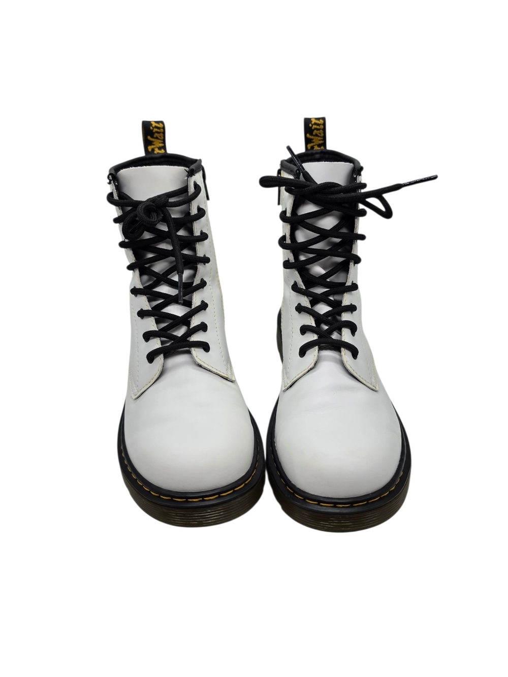 White Combat Lace-Up Boots with Black Laces